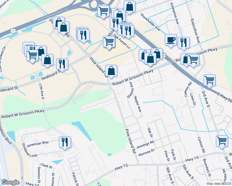 map of restaurants, bars, coffee shops, grocery stores, and more near 1631A Low Country Place in Myrtle Beach