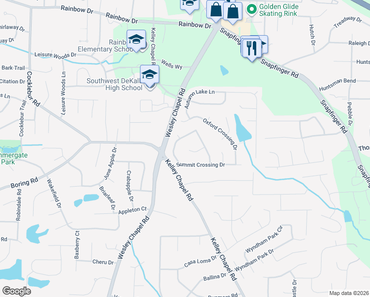 map of restaurants, bars, coffee shops, grocery stores, and more near 2829 Chapel Ridge Circle in Decatur