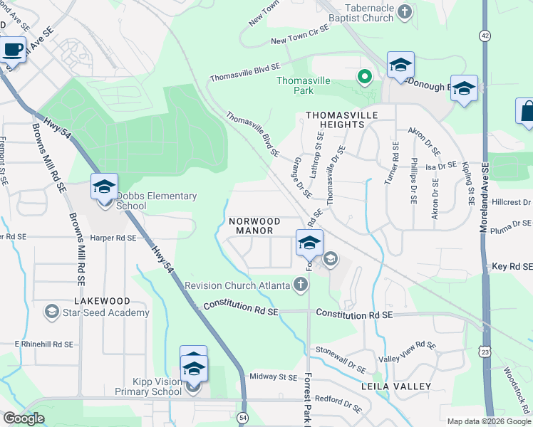 map of restaurants, bars, coffee shops, grocery stores, and more near 811 Lee Andrews Avenue Southeast in Atlanta