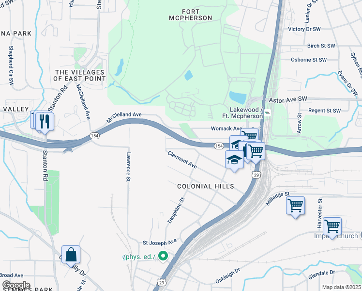map of restaurants, bars, coffee shops, grocery stores, and more near 1461 Hawthorne Way in Atlanta