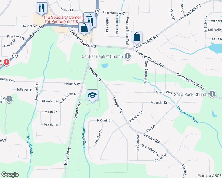 map of restaurants, bars, coffee shops, grocery stores, and more near 3894 Yeager Road in Douglasville