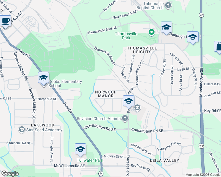 map of restaurants, bars, coffee shops, grocery stores, and more near 811 Lee Andrews Avenue Southeast in Atlanta