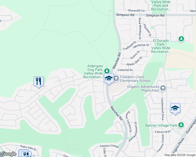 map of restaurants, bars, coffee shops, grocery stores, and more near 28920 Raintree Drive in Menifee
