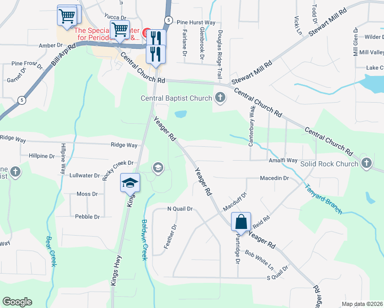 map of restaurants, bars, coffee shops, grocery stores, and more near 3894 Yeager Road in Douglasville