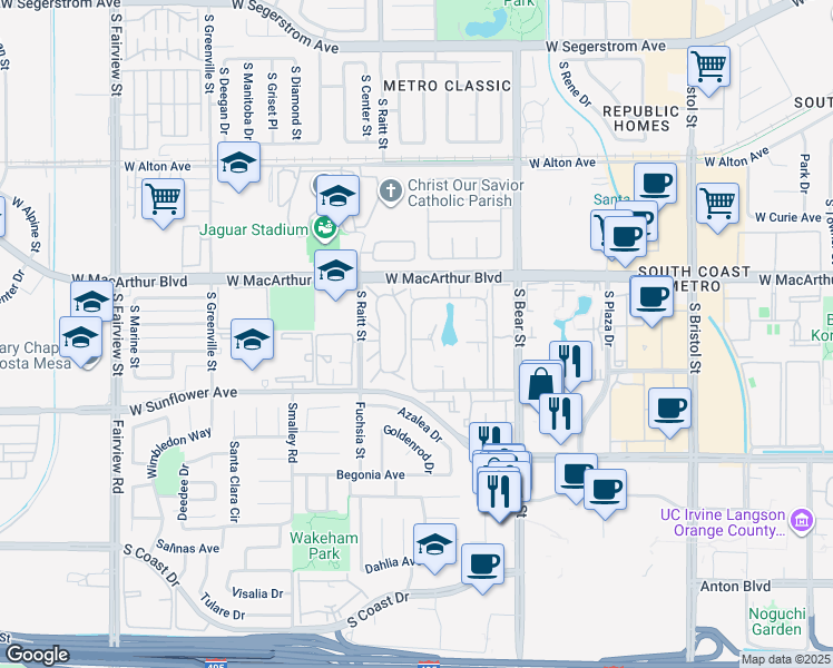 map of restaurants, bars, coffee shops, grocery stores, and more near 2023 West Summer Wind in Santa Ana