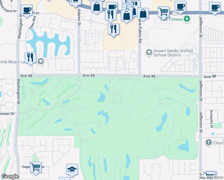 map of restaurants, bars, coffee shops, grocery stores, and more near 48195 Vía Vallarta in La Quinta