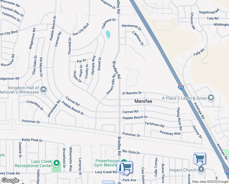 map of restaurants, bars, coffee shops, grocery stores, and more near 26960 McCall Court in Menifee