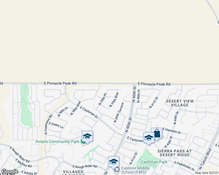map of restaurants, bars, coffee shops, grocery stores, and more near 3952 East Expedition Way in Phoenix
