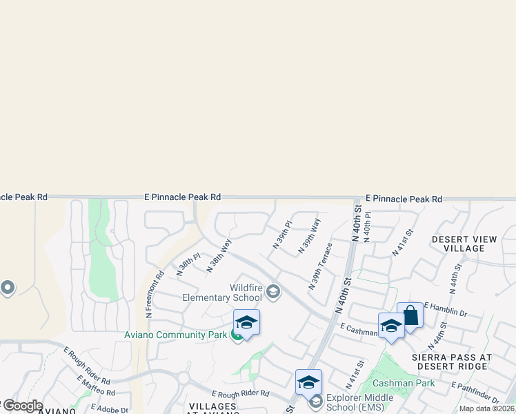 map of restaurants, bars, coffee shops, grocery stores, and more near 3855 East Expedition Way in Phoenix