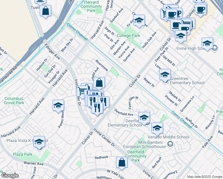 map of restaurants, bars, coffee shops, grocery stores, and more near 2 Flagstone in Irvine