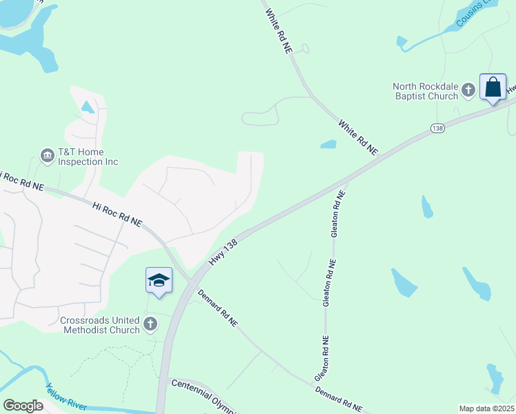 map of restaurants, bars, coffee shops, grocery stores, and more near 2159 Kings Mountain Drive Northeast in Conyers