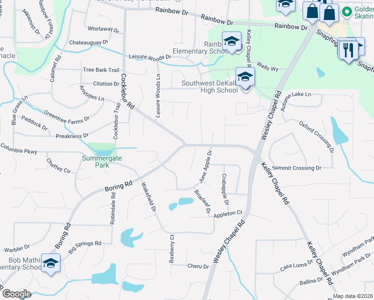 map of restaurants, bars, coffee shops, grocery stores, and more near 3867 Boring Road in Decatur
