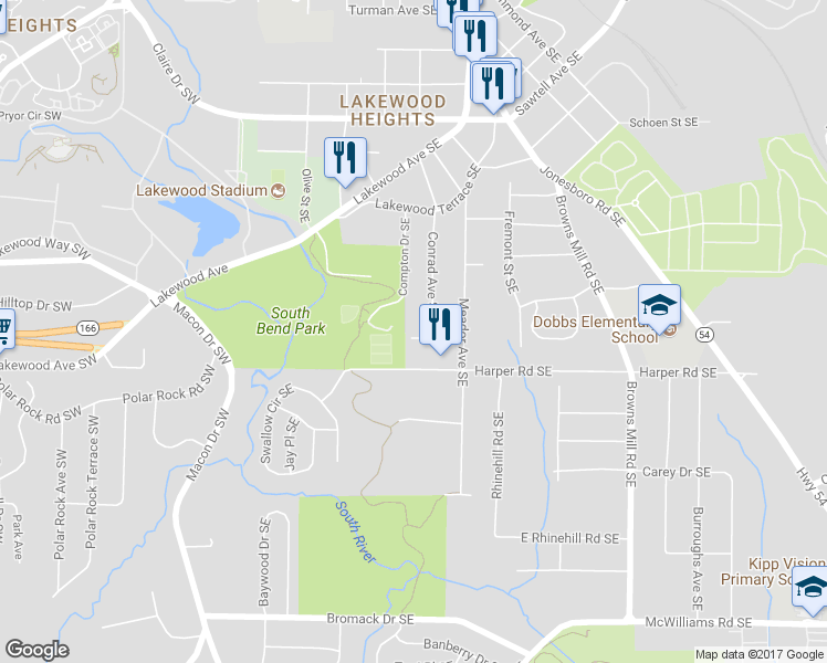 map of restaurants, bars, coffee shops, grocery stores, and more near 173 Meador Way Southeast in Atlanta
