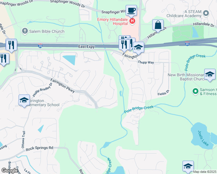 map of restaurants, bars, coffee shops, grocery stores, and more near 2526 Piering Drive in Stonecrest