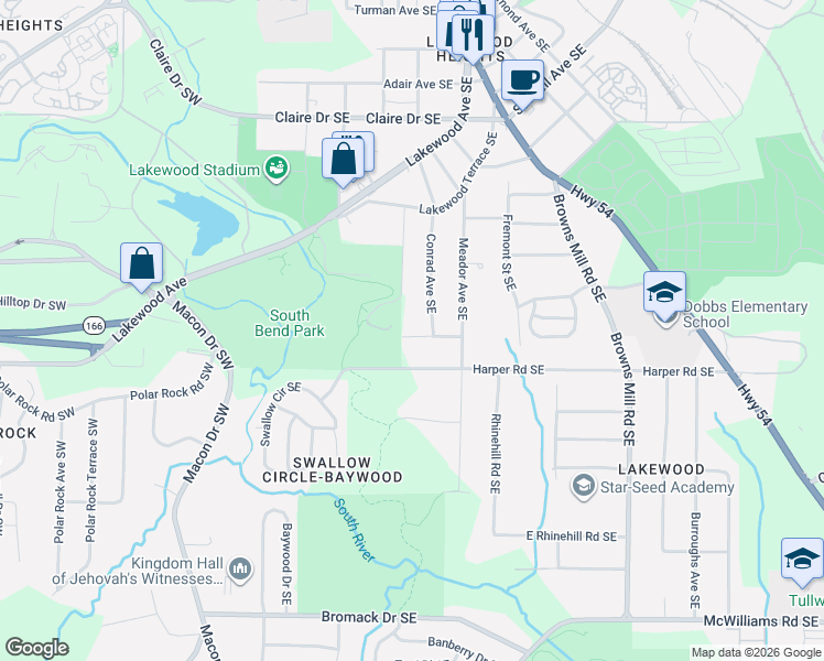 map of restaurants, bars, coffee shops, grocery stores, and more near 173 Meador Way Southeast in Atlanta