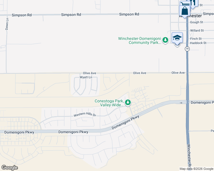 map of restaurants, bars, coffee shops, grocery stores, and more near 29134 Dallas Circle in Winchester