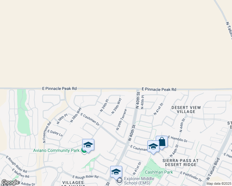 map of restaurants, bars, coffee shops, grocery stores, and more near 3960 East Expedition Way in Phoenix