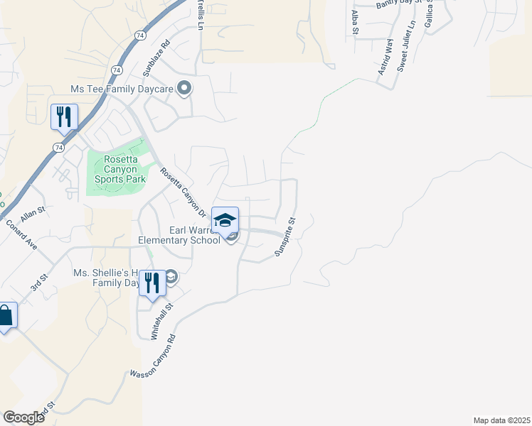map of restaurants, bars, coffee shops, grocery stores, and more near 41031 Crimson Pillar Lane in Lake Elsinore