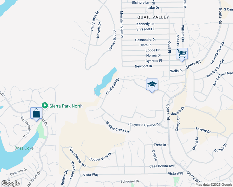 map of restaurants, bars, coffee shops, grocery stores, and more near 29075 Vermillion Lane in Canyon Lake