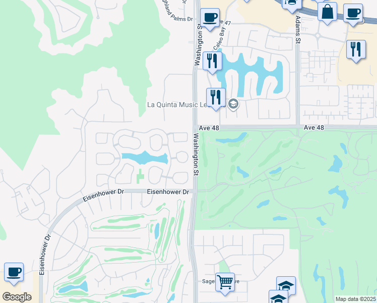 map of restaurants, bars, coffee shops, grocery stores, and more near 48117 Vía Hermosa in La Quinta