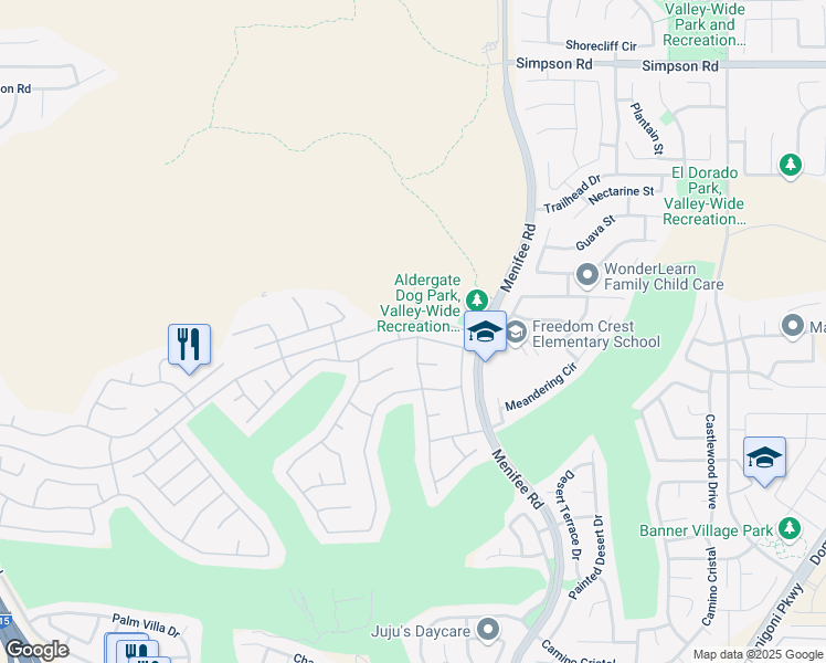 map of restaurants, bars, coffee shops, grocery stores, and more near 28848 Raintree Drive in Menifee