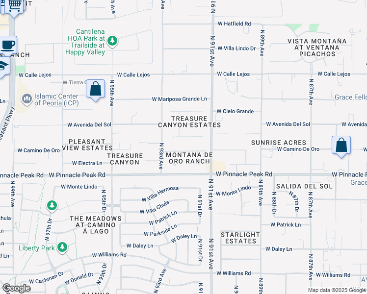 map of restaurants, bars, coffee shops, grocery stores, and more near 9124 West Camino De Oro in Peoria