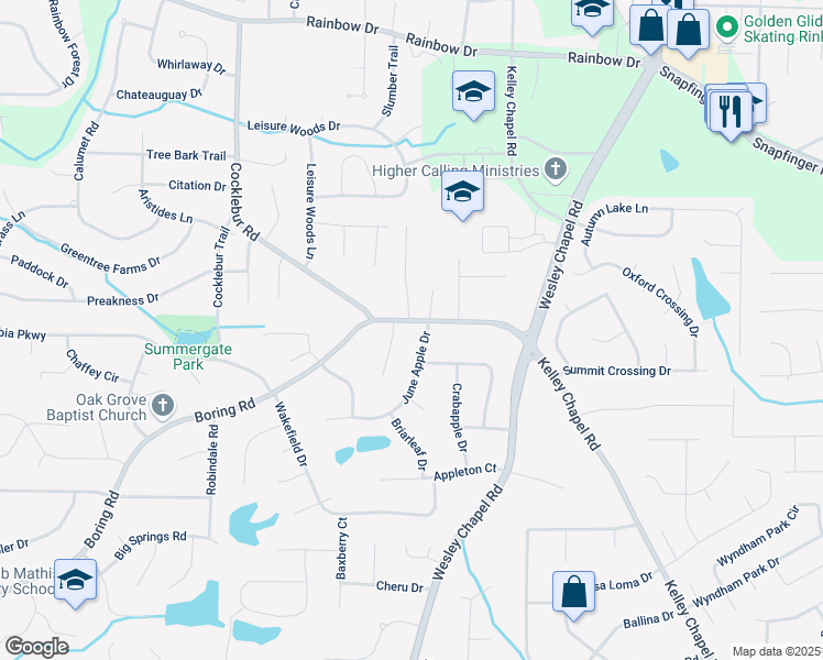 map of restaurants, bars, coffee shops, grocery stores, and more near 3939 Boring Road in Decatur