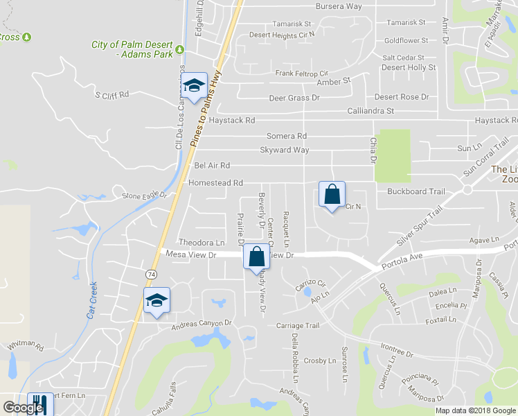 map of restaurants, bars, coffee shops, grocery stores, and more near 48125 Anita Circle in Palm Desert
