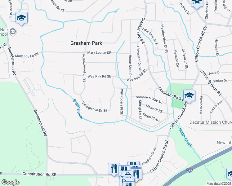 map of restaurants, bars, coffee shops, grocery stores, and more near 1902 Apache Trail Southeast in Atlanta