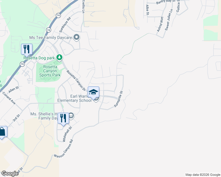 map of restaurants, bars, coffee shops, grocery stores, and more near 41031 Crimson Pillar Lane in Lake Elsinore