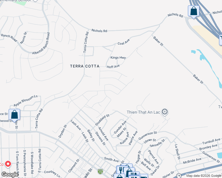 map of restaurants, bars, coffee shops, grocery stores, and more near 4757 Sicily Drive in Lake Elsinore