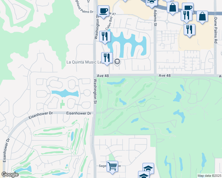 map of restaurants, bars, coffee shops, grocery stores, and more near 78705 Descanso Lane in La Quinta
