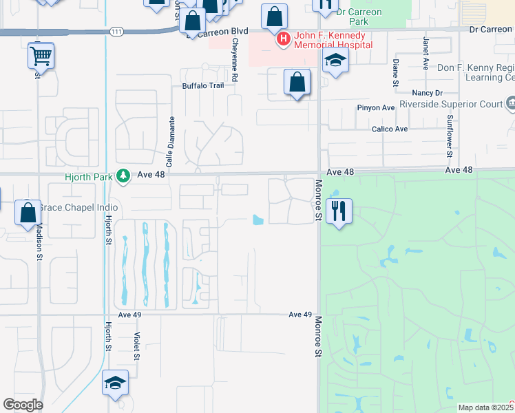 map of restaurants, bars, coffee shops, grocery stores, and more near 81777 Avenue 48 in Indio