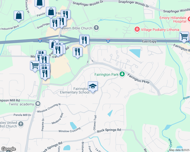 map of restaurants, bars, coffee shops, grocery stores, and more near 5545 Mayfair Crossing Drive in Stonecrest