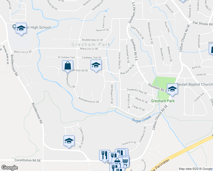 map of restaurants, bars, coffee shops, grocery stores, and more near 1902 Apache Trail Southeast in Atlanta
