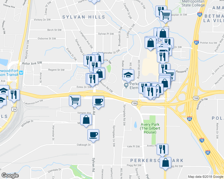 map of restaurants, bars, coffee shops, grocery stores, and more near 2066 Perkerson Road Southwest in Atlanta