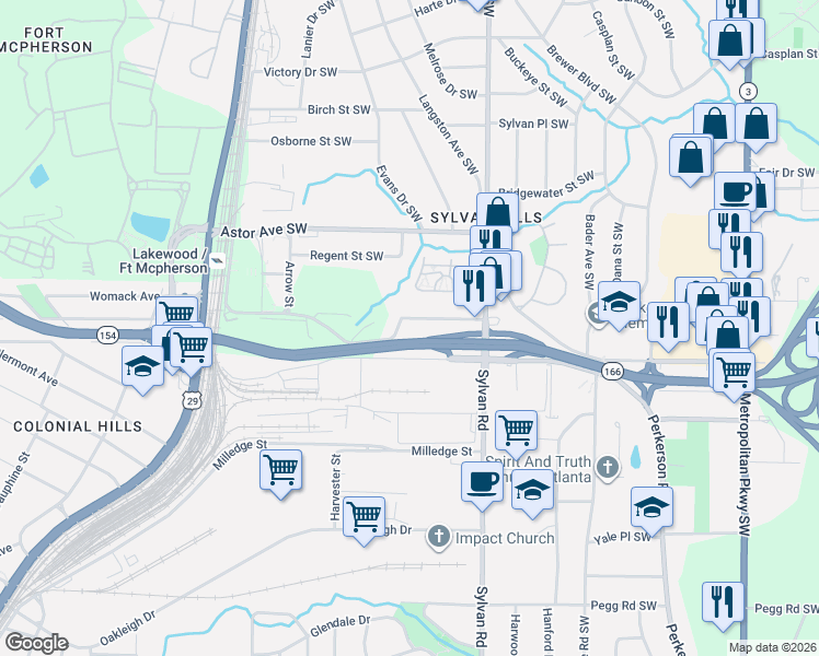 map of restaurants, bars, coffee shops, grocery stores, and more near 987 Estes Drive Southwest in Atlanta