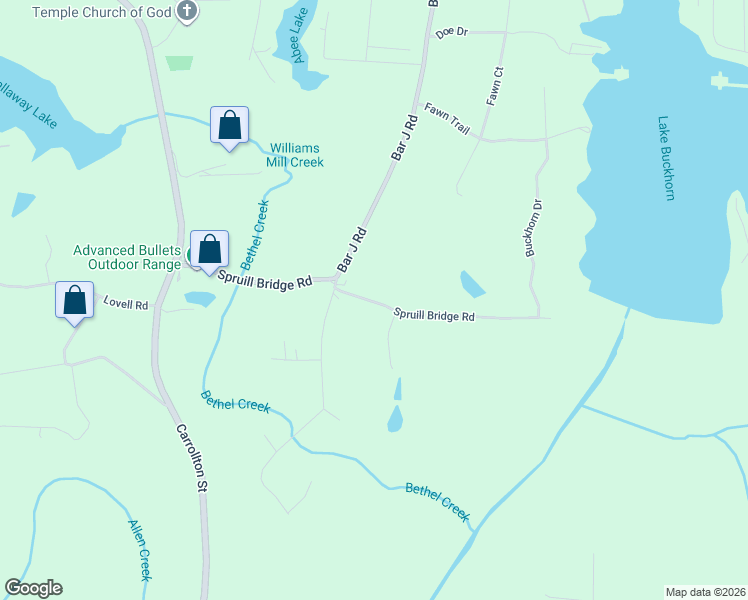 map of restaurants, bars, coffee shops, grocery stores, and more near 295 Spruill Bridge Road in Temple