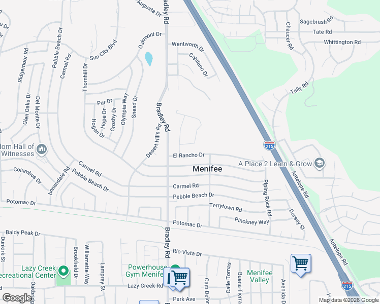 map of restaurants, bars, coffee shops, grocery stores, and more near 27108 El Rancho Drive in Menifee