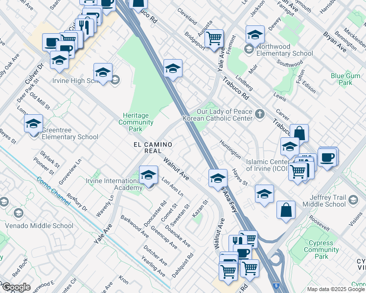 map of restaurants, bars, coffee shops, grocery stores, and more near 1 Cheyenne in Irvine
