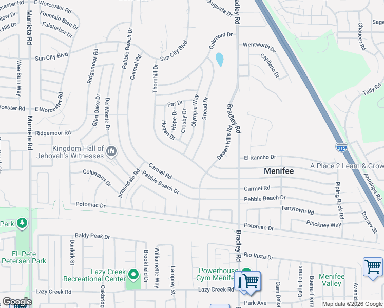 map of restaurants, bars, coffee shops, grocery stores, and more near 29081 Snead Drive in Menifee