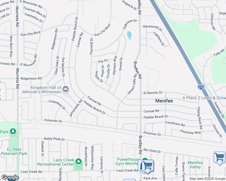 map of restaurants, bars, coffee shops, grocery stores, and more near 29081 Snead Drive in Menifee