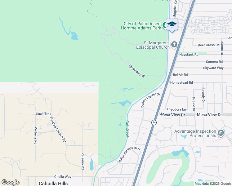 map of restaurants, bars, coffee shops, grocery stores, and more near 48315 North Ridge Trail in Palm Desert