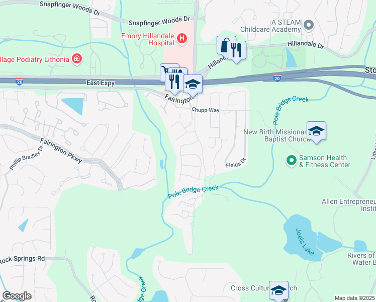 map of restaurants, bars, coffee shops, grocery stores, and more near 5959 Trent Jones Way in Lithonia