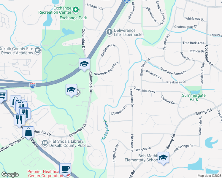 map of restaurants, bars, coffee shops, grocery stores, and more near 2967 Knollberry Lane in Decatur