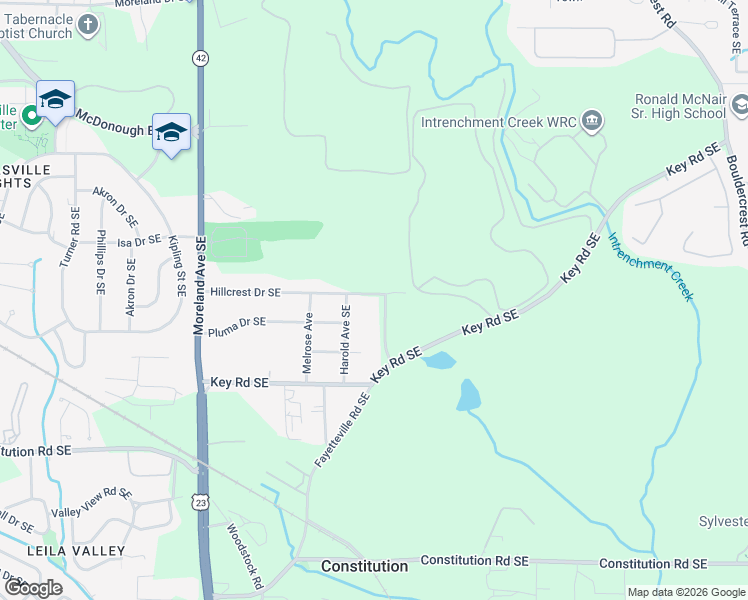 map of restaurants, bars, coffee shops, grocery stores, and more near 1184 Hillcrest Drive Southeast in Atlanta