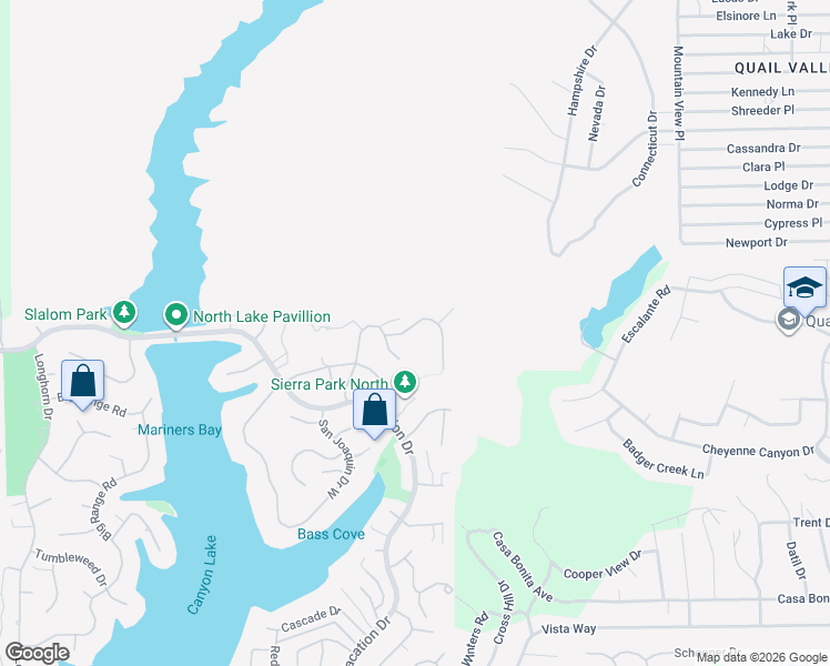 map of restaurants, bars, coffee shops, grocery stores, and more near 22883 Giant Fir Place in Canyon Lake