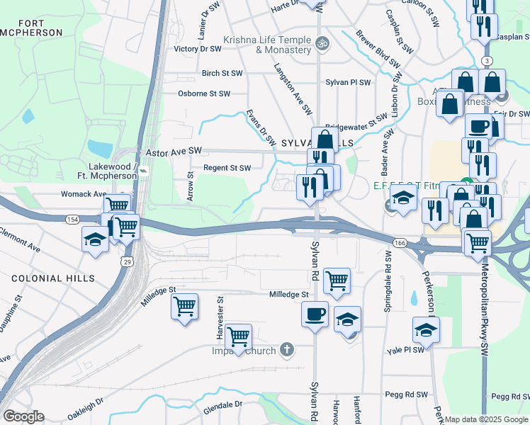 map of restaurants, bars, coffee shops, grocery stores, and more near 992 Estes Drive Southwest in Atlanta