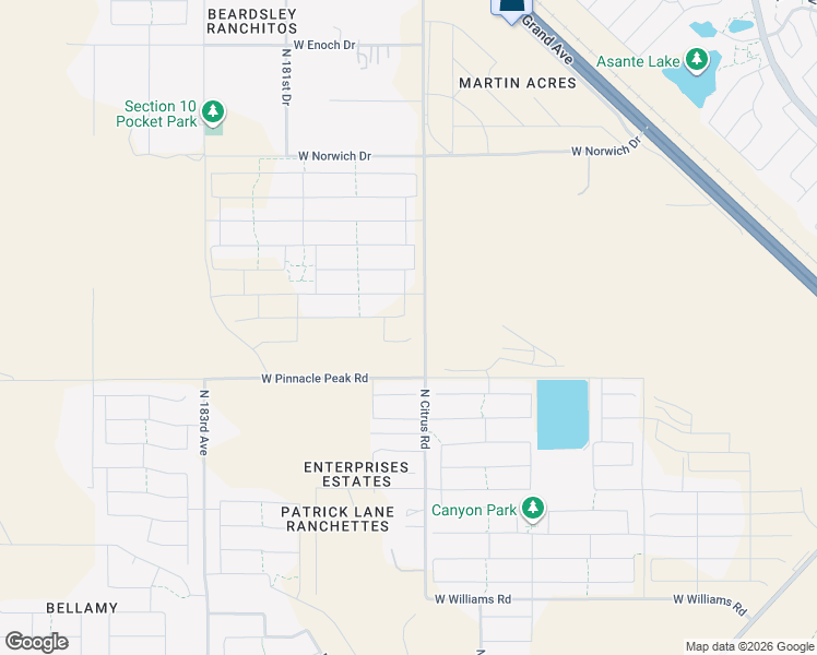 map of restaurants, bars, coffee shops, grocery stores, and more near 23568-23676 North Citrus Road in Surprise