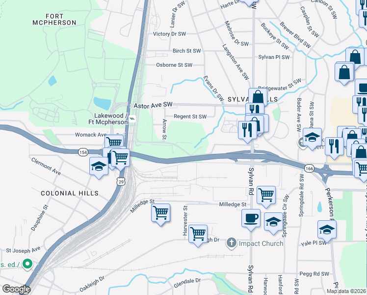map of restaurants, bars, coffee shops, grocery stores, and more near 1081 Estes Drive Southwest in Atlanta